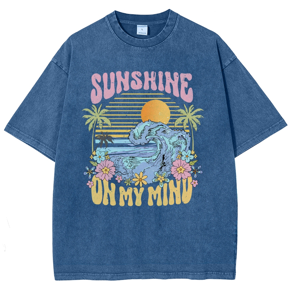 Washed T-Shirt | Beach Landscape Unisex Fit Sunshine | TIDESENCE