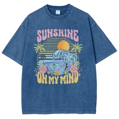 Washed T-Shirt | Beach Landscape Unisex Fit Sunshine | TIDESENCE