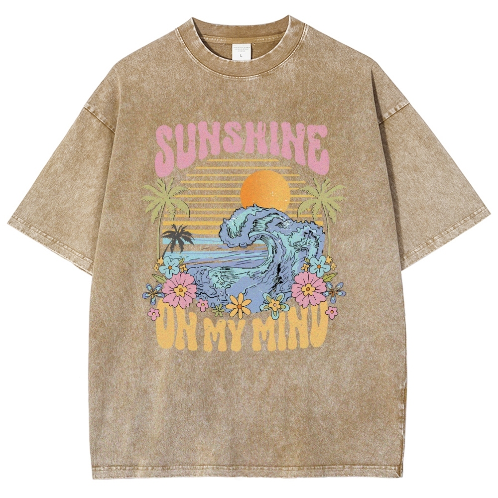 Washed T-Shirt | Beach Landscape Unisex Fit Sunshine | TIDESENCE