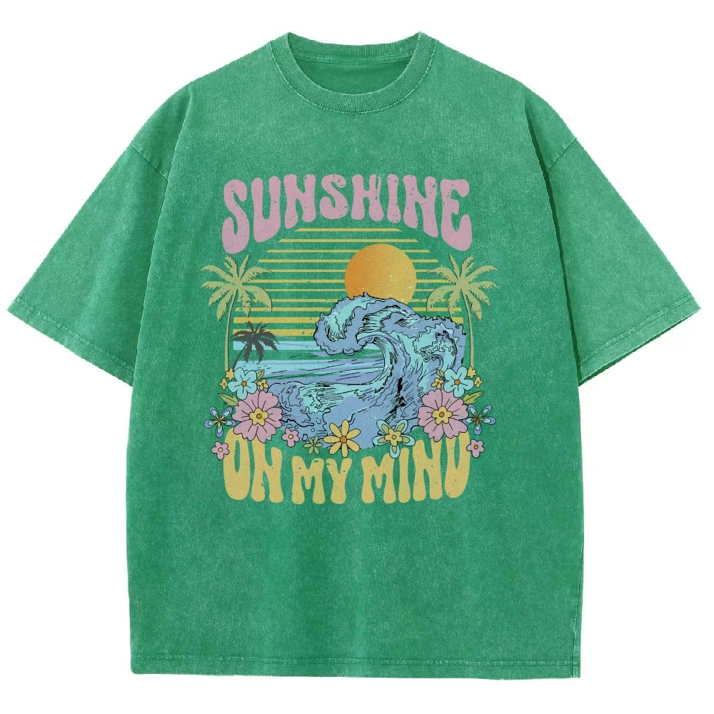 Washed T-Shirt | Beach Landscape Unisex Fit Sunshine | TIDESENCE