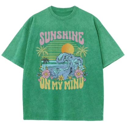Washed T-Shirt | Beach Landscape Unisex Fit Sunshine | TIDESENCE