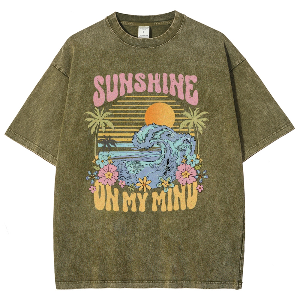 Washed T-Shirt | Beach Landscape Unisex Fit Sunshine | TIDESENCE