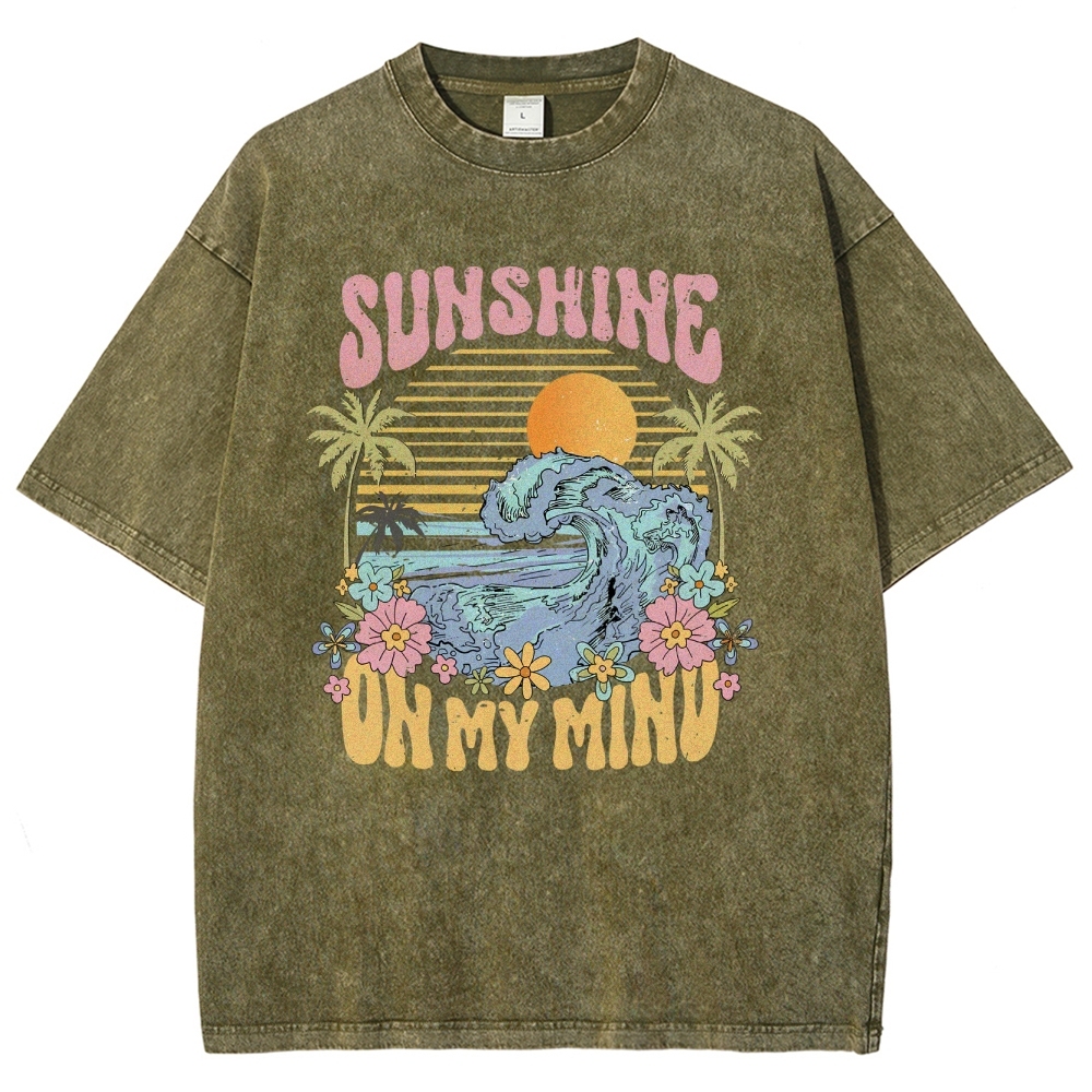 Washed T-Shirt | Beach Landscape Unisex Fit Sunshine | TIDESENCE