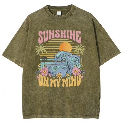 Washed T-Shirt | Beach Landscape Unisex Fit Sunshine | TIDESENCE