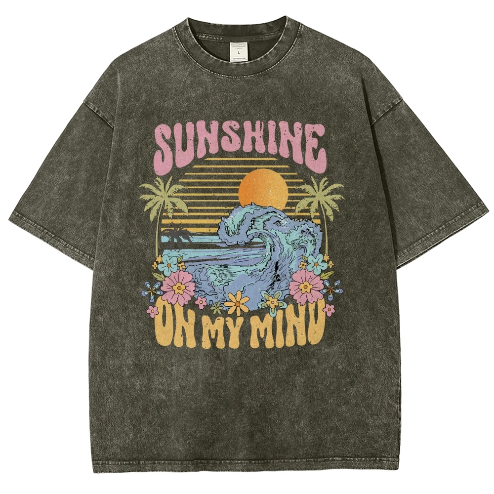 Washed T-Shirt | Beach Landscape Unisex Fit Sunshine | TIDESENCE