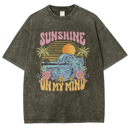 Washed T-Shirt | Beach Landscape Unisex Fit Sunshine | TIDESENCE