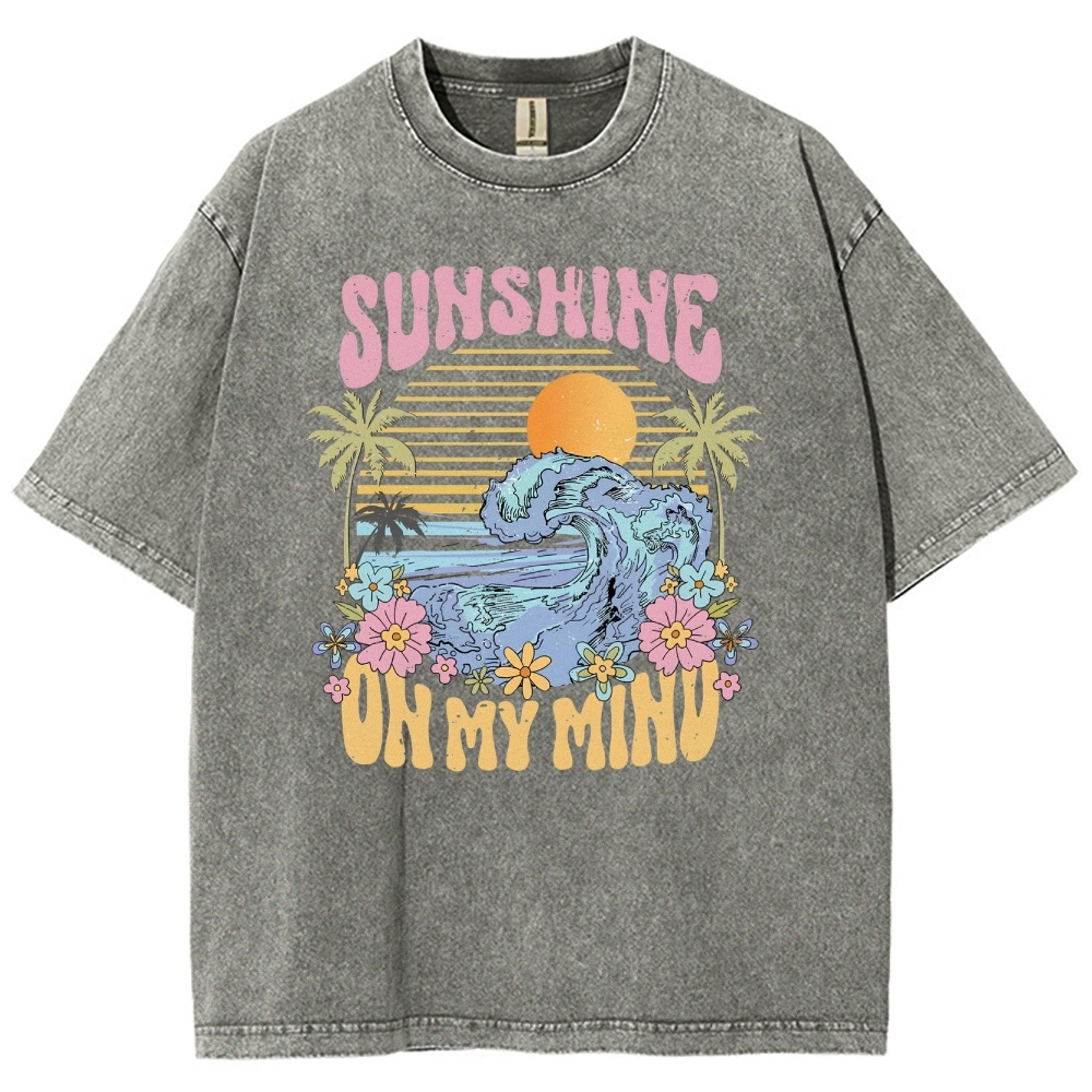 Washed T-Shirt | Beach Landscape Unisex Fit Sunshine | TIDESENCE
