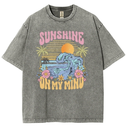Washed T-Shirt | Beach Landscape Unisex Fit Sunshine | TIDESENCE