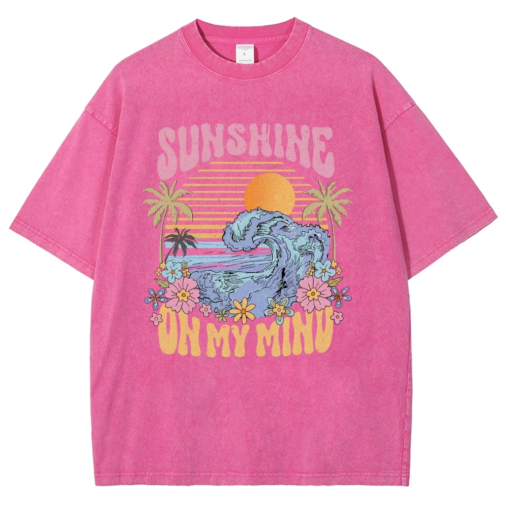 Washed T-Shirt | Beach Landscape Unisex Fit Sunshine | TIDESENCE