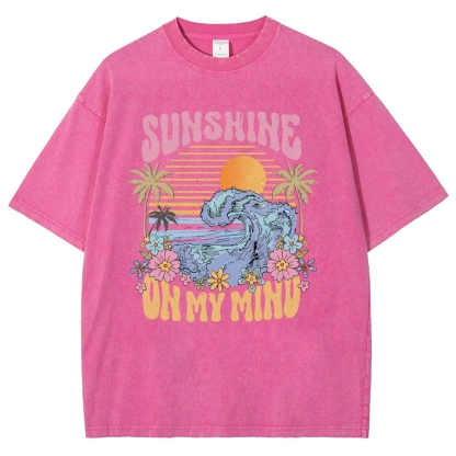 Washed T-Shirt | Beach Landscape Unisex Fit Sunshine | TIDESENCE