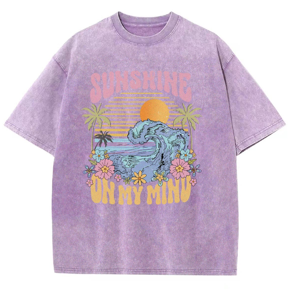 Washed T-Shirt | Beach Landscape Unisex Fit Sunshine | TIDESENCE