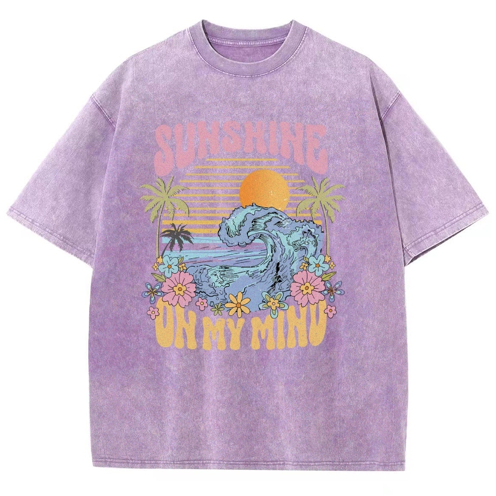 Washed T-Shirt | Beach Landscape Unisex Fit Sunshine | TIDESENCE