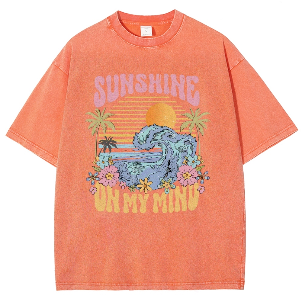 Washed T-Shirt | Beach Landscape Unisex Fit Sunshine | TIDESENCE