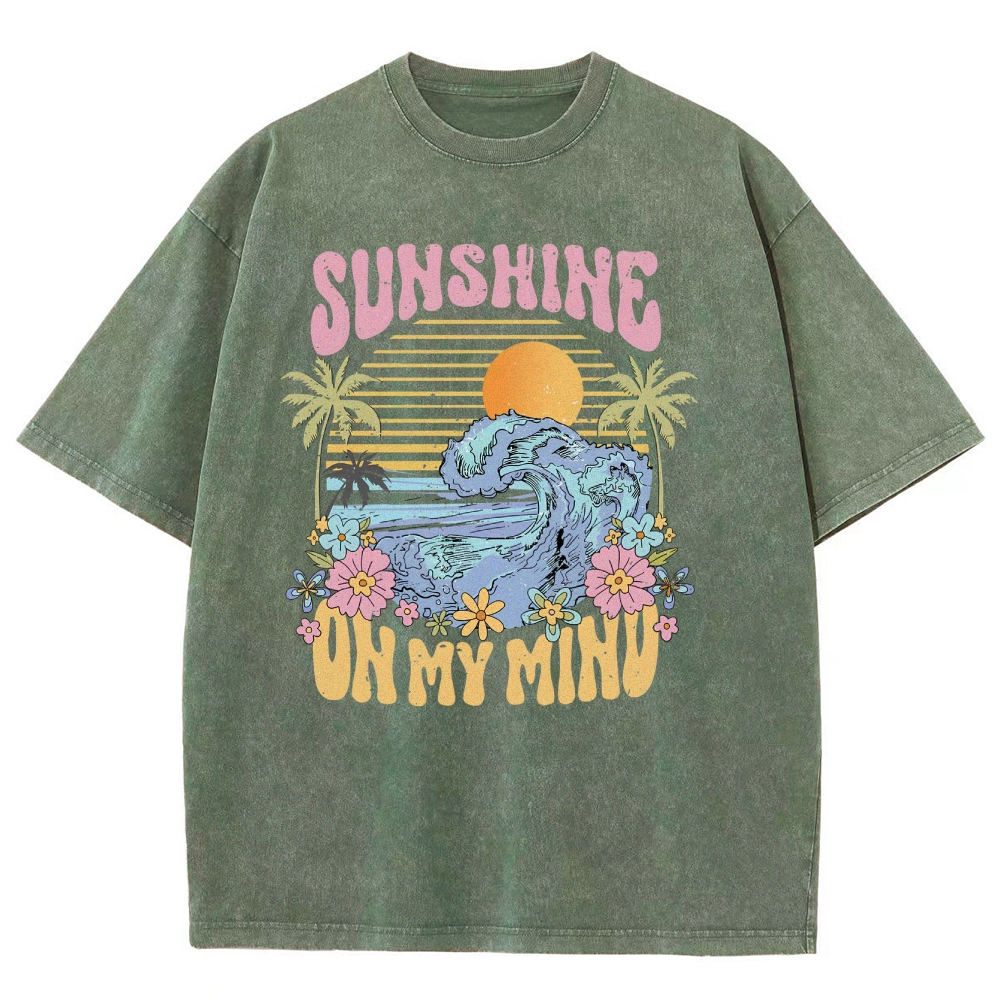 Washed T-Shirt | Beach Landscape Unisex Fit Sunshine | TIDESENCE