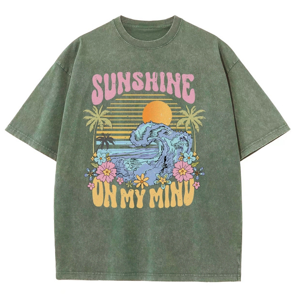 Washed T-Shirt | Beach Landscape Unisex Fit Sunshine | TIDESENCE