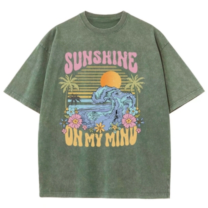 Washed T-Shirt | Beach Landscape Unisex Fit Sunshine | TIDESENCE