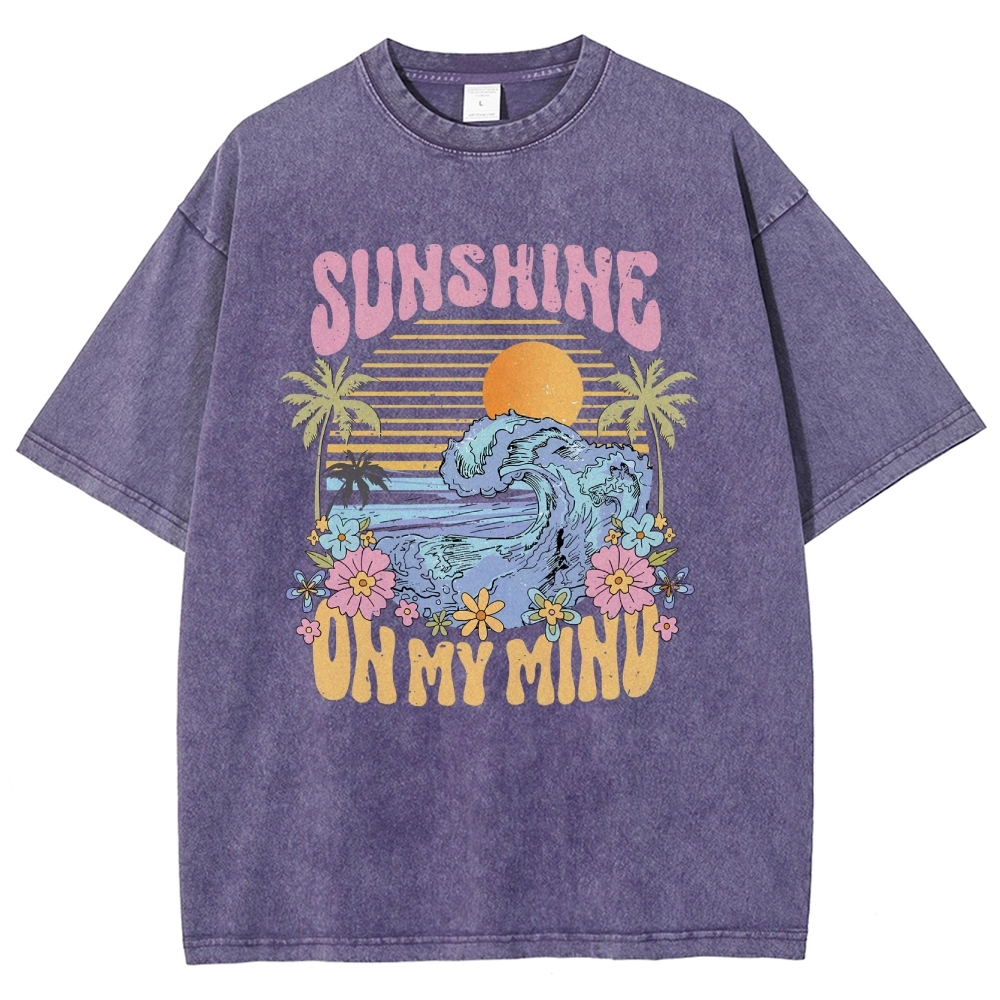 Washed T-Shirt | Beach Landscape Unisex Fit Sunshine | TIDESENCE