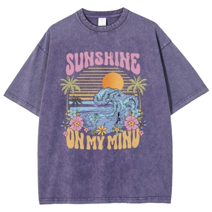 Washed T-Shirt | Beach Landscape Unisex Fit Sunshine | TIDESENCE