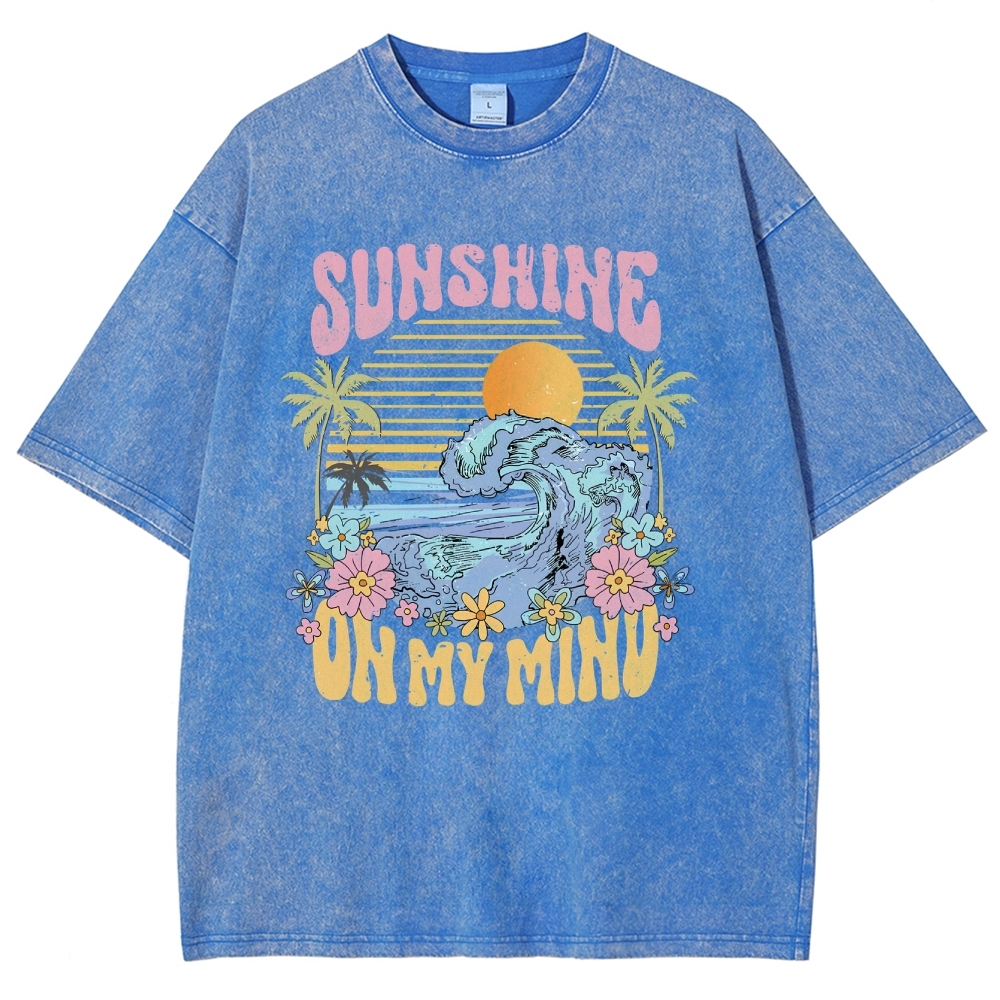 Washed T-Shirt | Beach Landscape Unisex Fit Sunshine | TIDESENCE