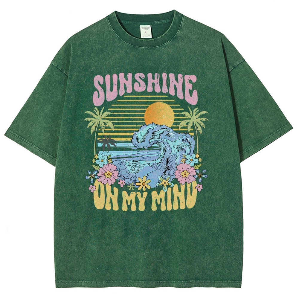 Washed T-Shirt | Beach Landscape Unisex Fit Sunshine | TIDESENCE