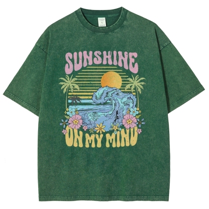 Washed T-Shirt | Beach Landscape Unisex Fit Sunshine | TIDESENCE