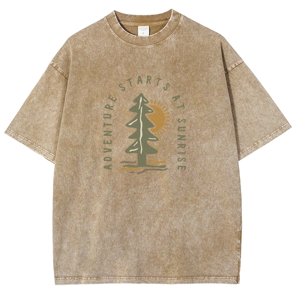 Washed T-Shirt | Adventure Starts At Sunrise Unisex Fit | TIDESENCE