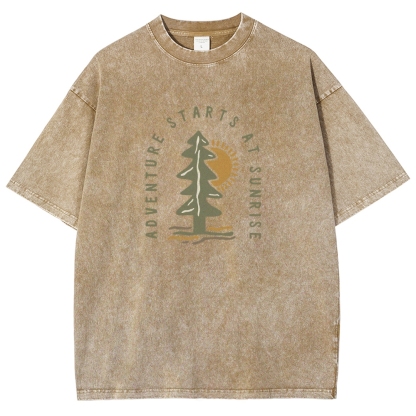 Washed T-Shirt | Adventure Starts At Sunrise Unisex Fit | TIDESENCE