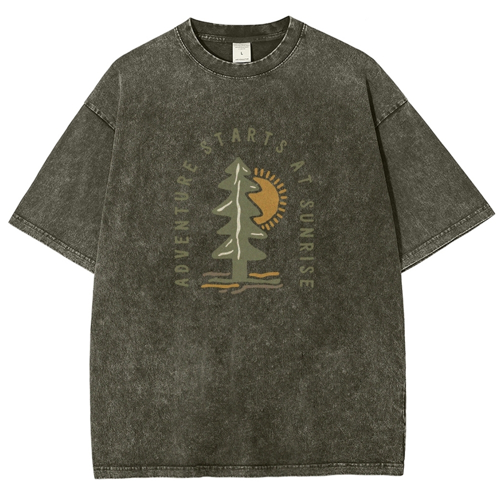 Washed T-Shirt | Adventure Starts At Sunrise Unisex Fit | TIDESENCE