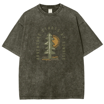 Washed T-Shirt | Adventure Starts At Sunrise Unisex Fit | TIDESENCE