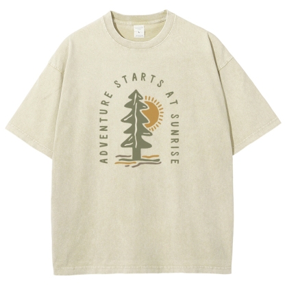 Washed T-Shirt | Adventure Starts At Sunrise Unisex Fit | TIDESENCE