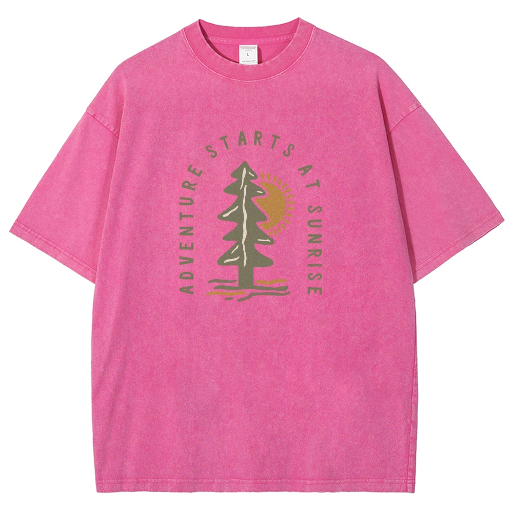 Washed T-Shirt | Adventure Starts At Sunrise Unisex Fit | TIDESENCE