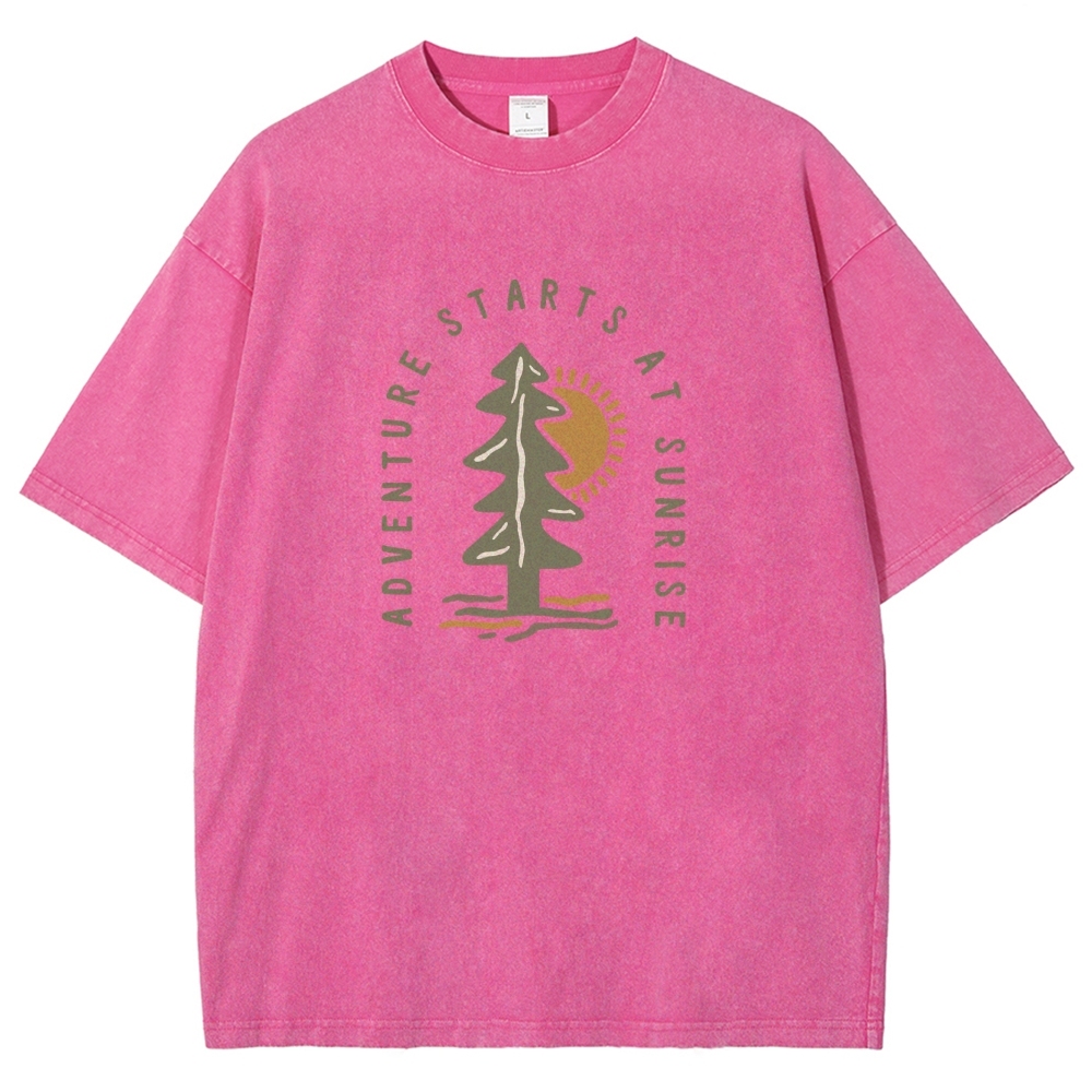 Washed T-Shirt | Adventure Starts At Sunrise Unisex Fit | TIDESENCE