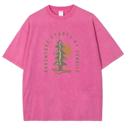 Washed T-Shirt | Adventure Starts At Sunrise Unisex Fit | TIDESENCE
