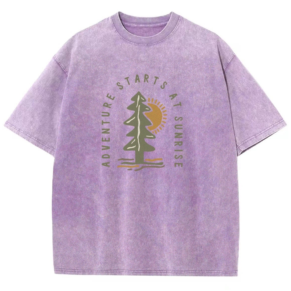Washed T-Shirt | Adventure Starts At Sunrise Unisex Fit | TIDESENCE