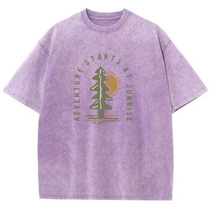 Washed T-Shirt | Adventure Starts At Sunrise Unisex Fit | TIDESENCE