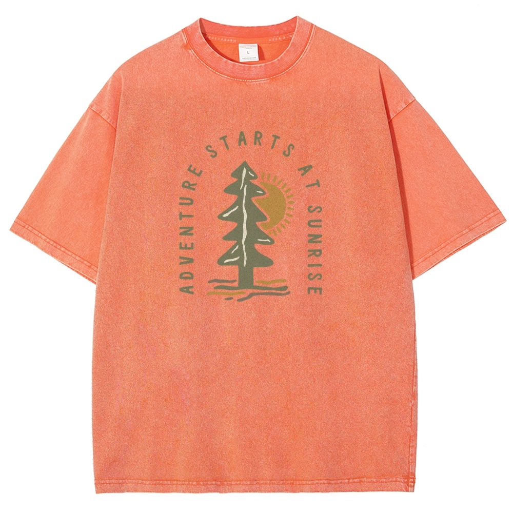 Washed T-Shirt | Adventure Starts At Sunrise Unisex Fit | TIDESENCE