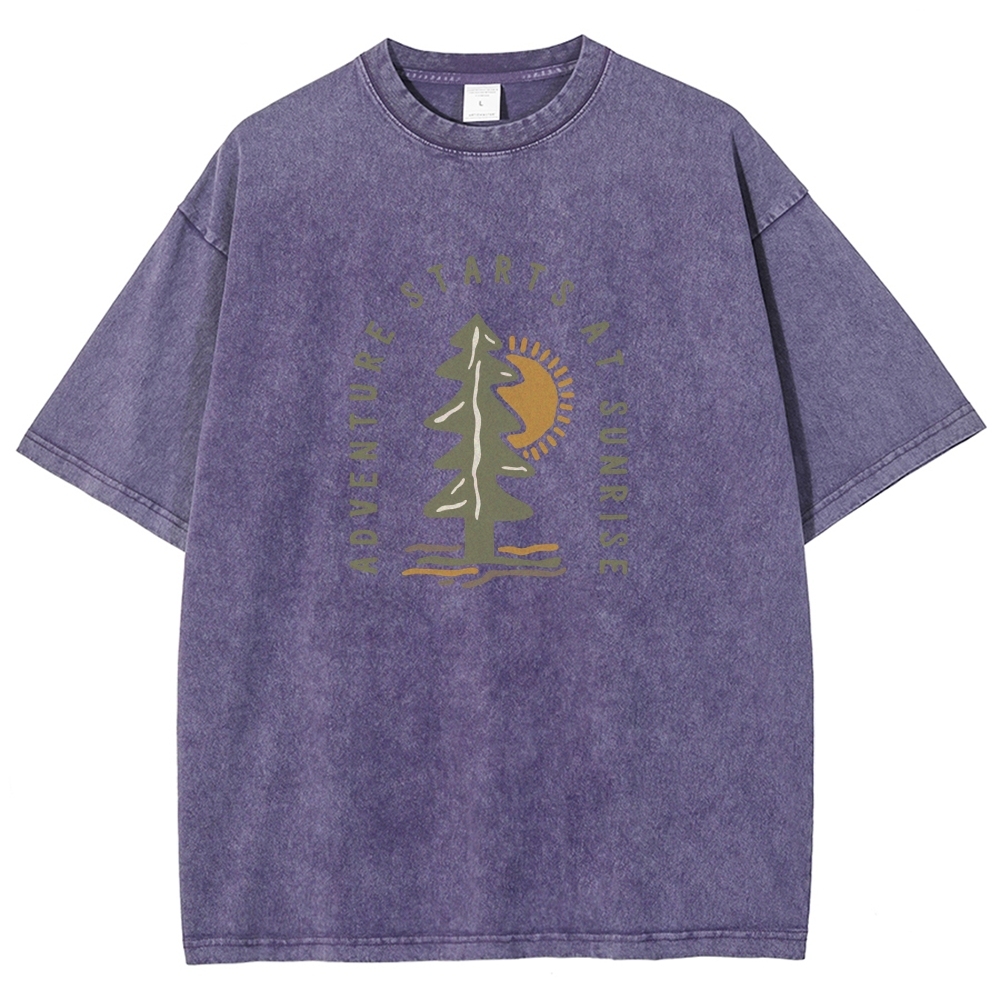 Washed T-Shirt | Adventure Starts At Sunrise Unisex Fit | TIDESENCE