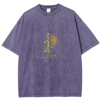Washed T-Shirt | Adventure Starts At Sunrise Unisex Fit | TIDESENCE