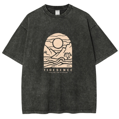 Washed T-Shirt | Landscape Unisex Fit Explore The Outdoor | TIDESENCE