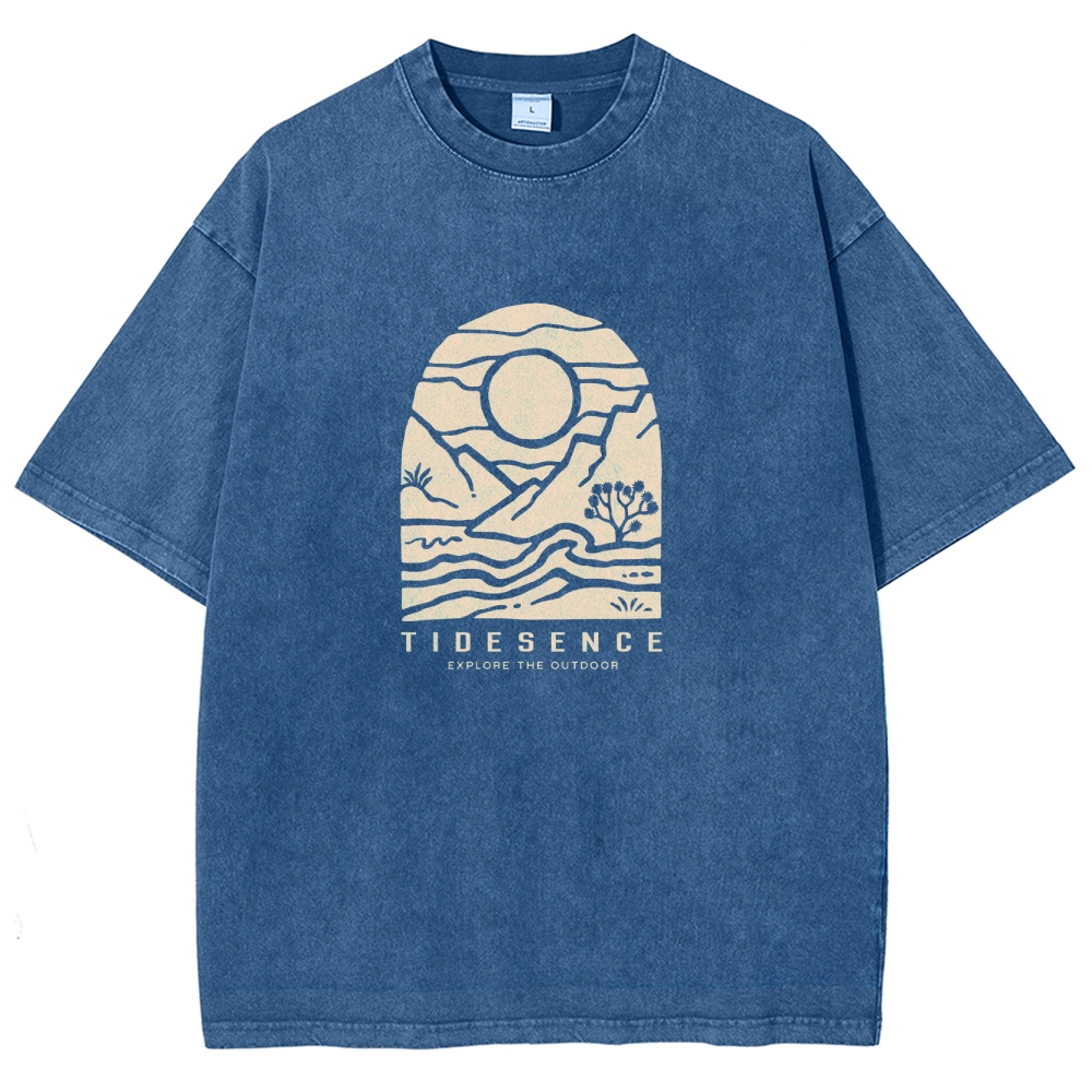 Washed T-Shirt | Landscape Unisex Fit Explore The Outdoor | TIDESENCE