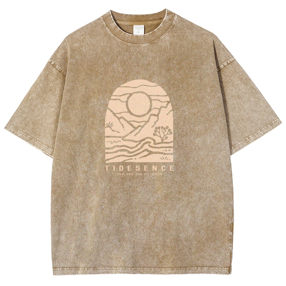 Washed T-Shirt | Landscape Unisex Fit Explore The Outdoor | TIDESENCE