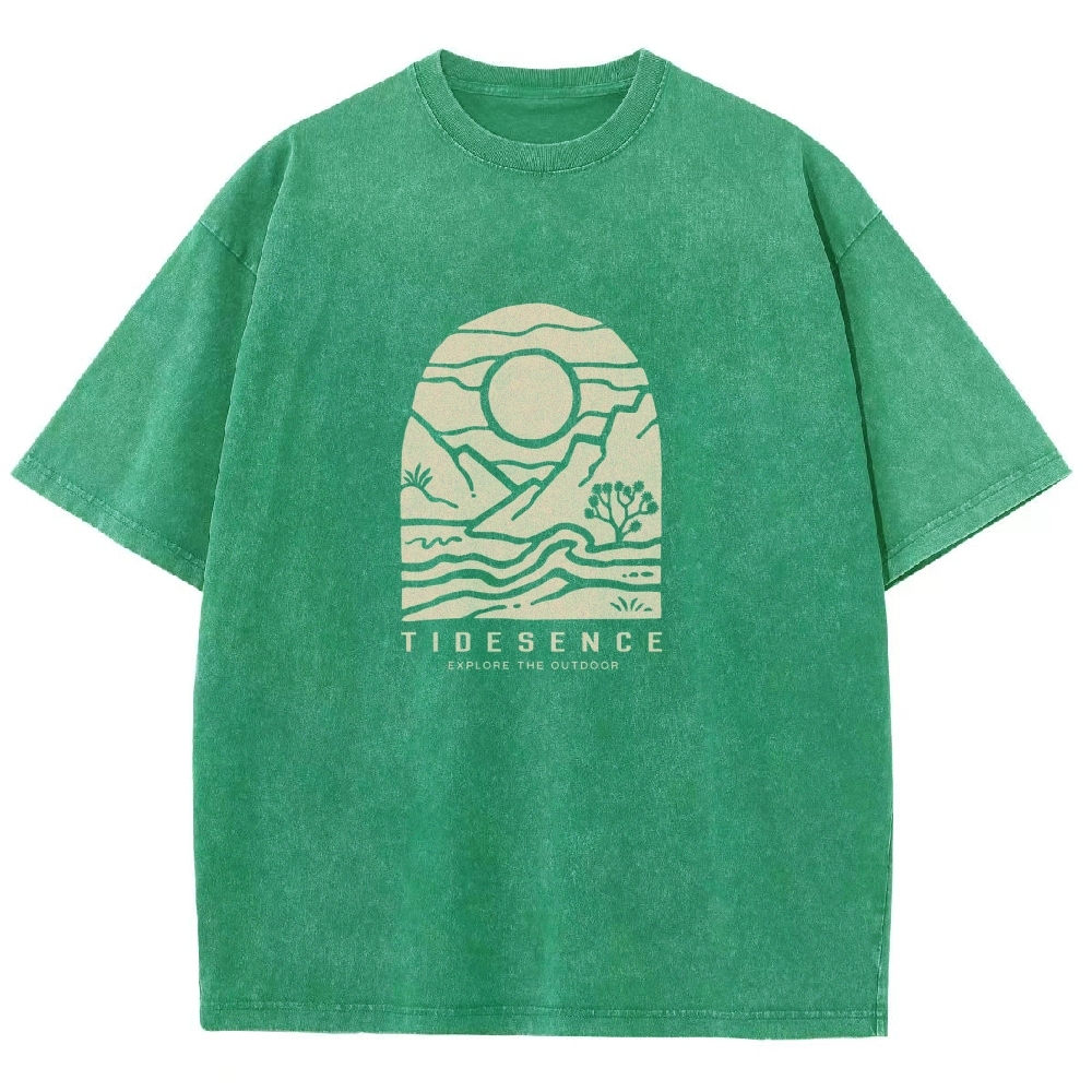 Washed T-Shirt | Landscape Unisex Fit Explore The Outdoor | TIDESENCE