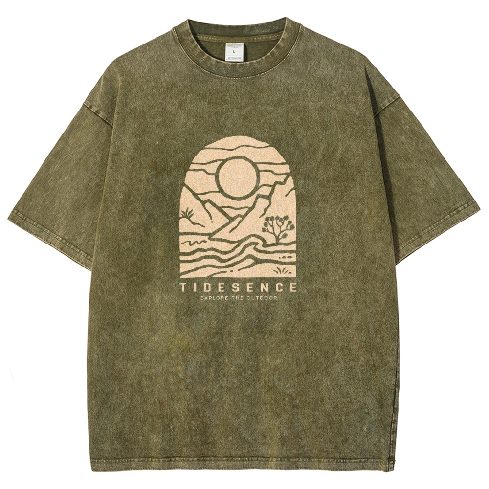 Washed T-Shirt | Landscape Unisex Fit Explore The Outdoor | TIDESENCE