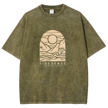 Washed T-Shirt | Landscape Unisex Fit Explore The Outdoor | TIDESENCE