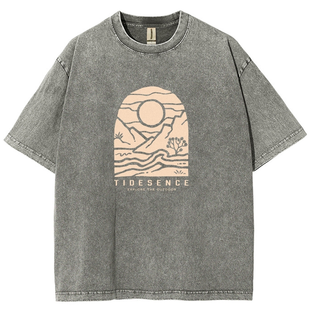 Washed T-Shirt | Landscape Unisex Fit Explore The Outdoor | TIDESENCE