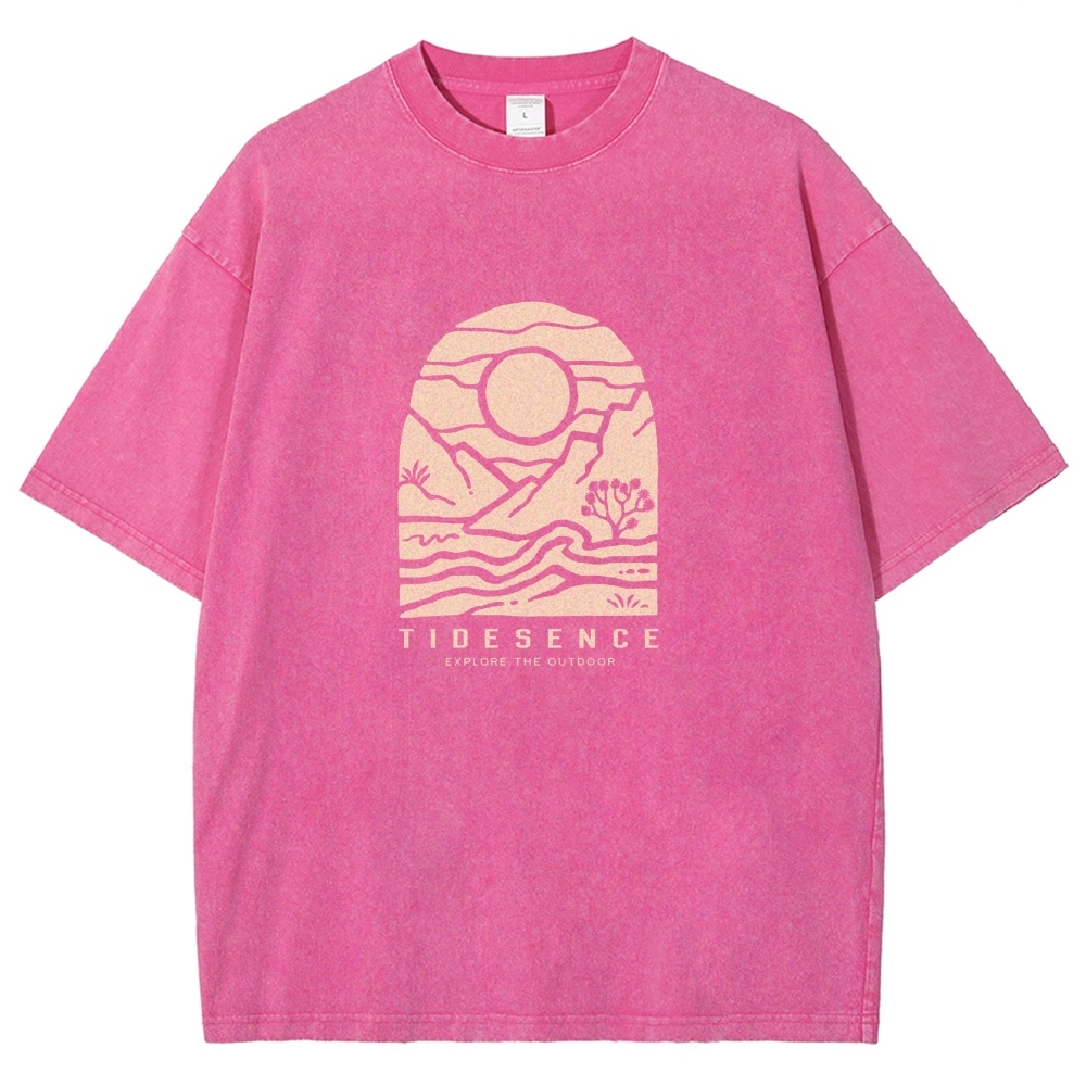Washed T-Shirt | Landscape Unisex Fit Explore The Outdoor | TIDESENCE