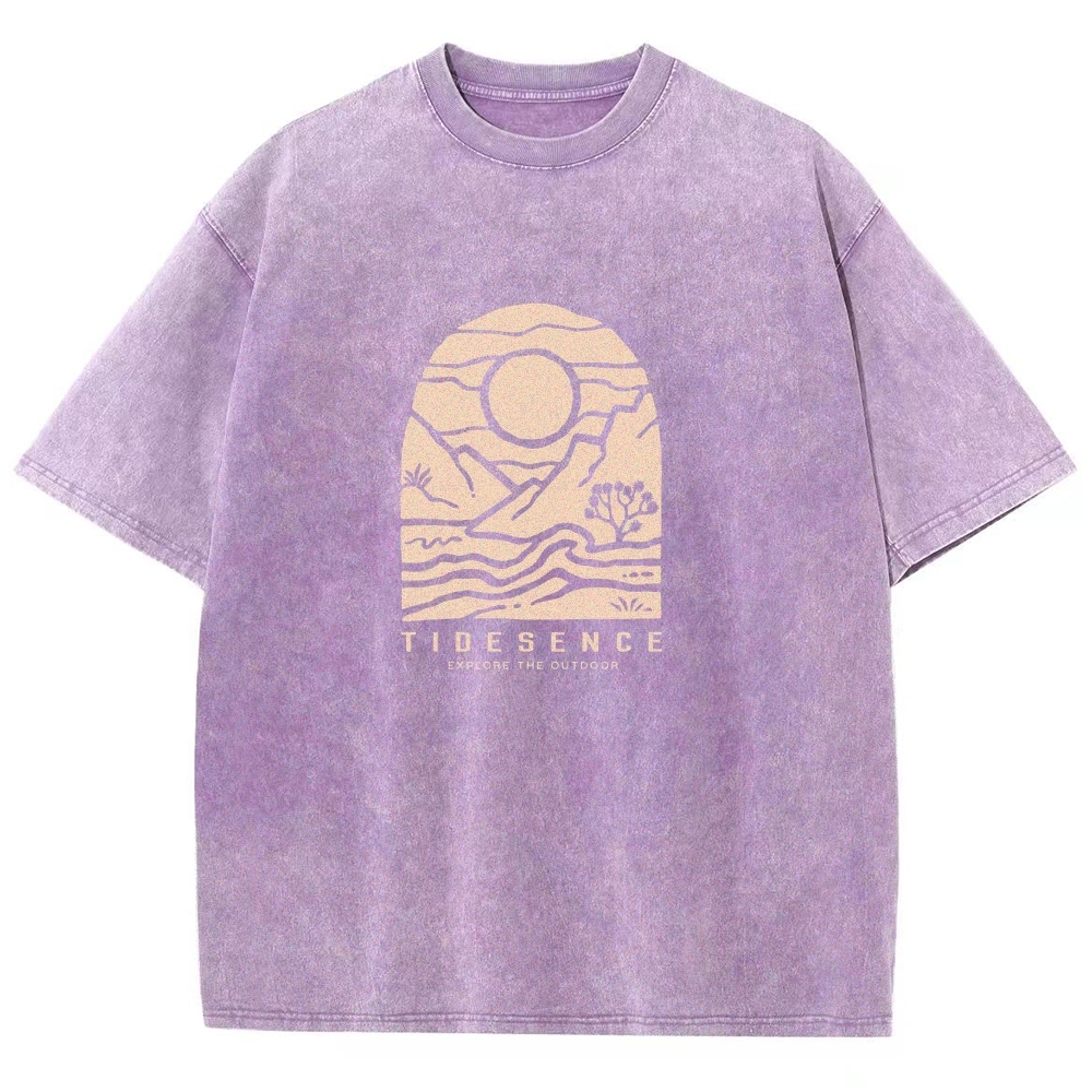 Washed T-Shirt | Landscape Unisex Fit Explore The Outdoor | TIDESENCE