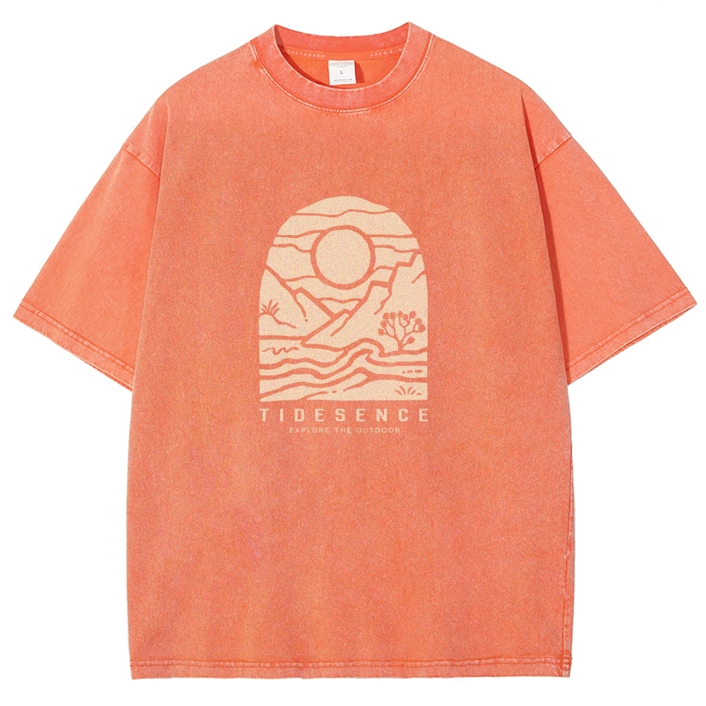 Washed T-Shirt | Landscape Unisex Fit Explore The Outdoor | TIDESENCE
