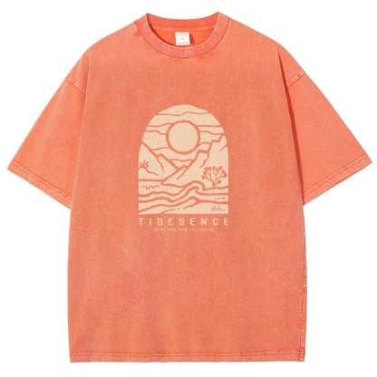 Washed T-Shirt | Landscape Unisex Fit Explore The Outdoor | TIDESENCE