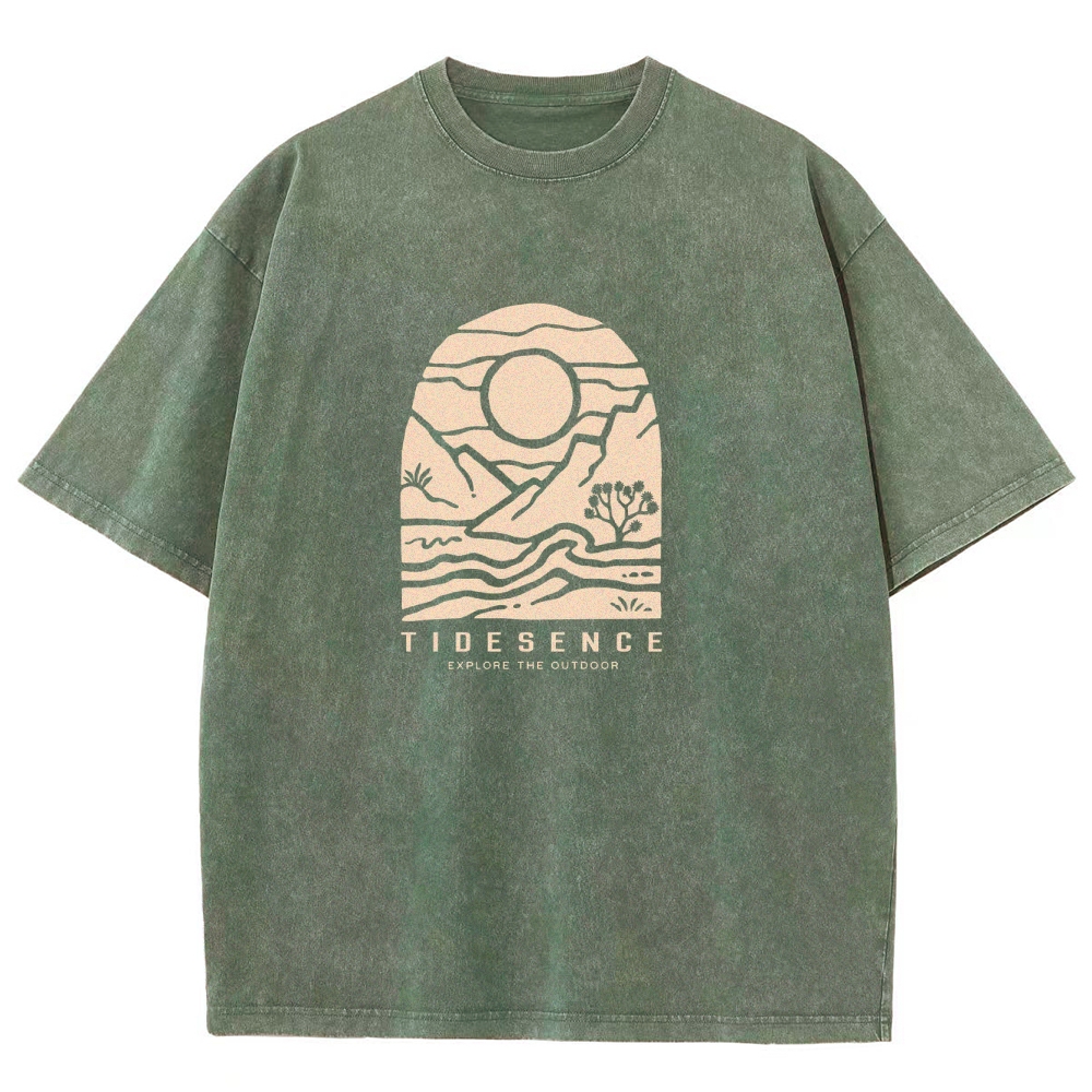 Washed T-Shirt | Landscape Unisex Fit Explore The Outdoor | TIDESENCE
